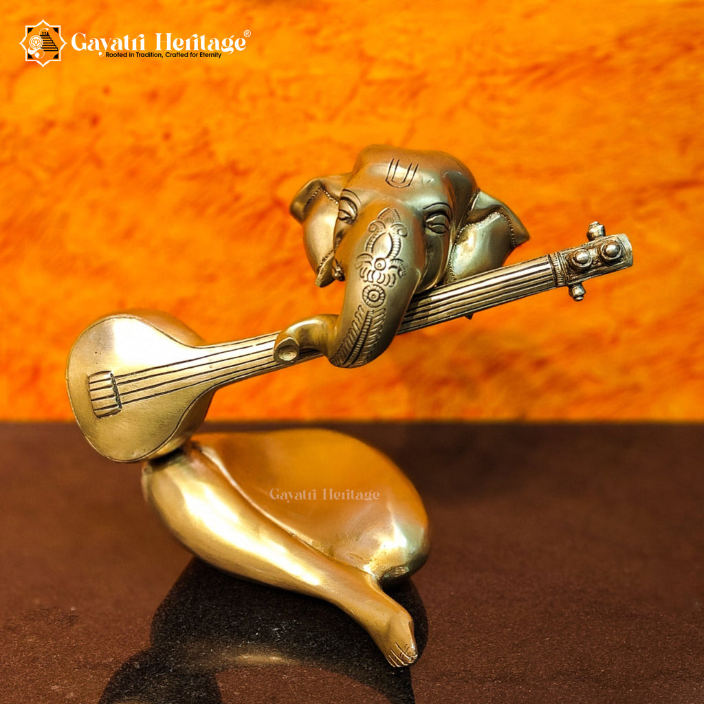 Brass Sitar Ganesha – Elegant Fusion of Music and Divinity | Gayatri Heritage