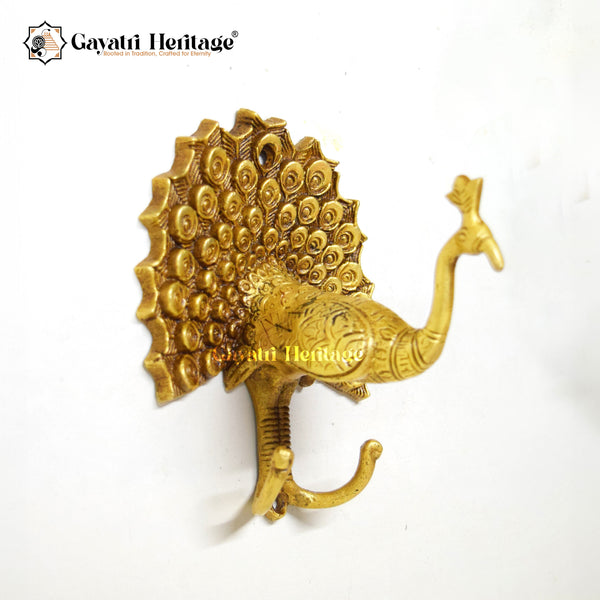 Brass Peacock Hook – Elegant Wall Hanging Accent | Gayatri Heritage