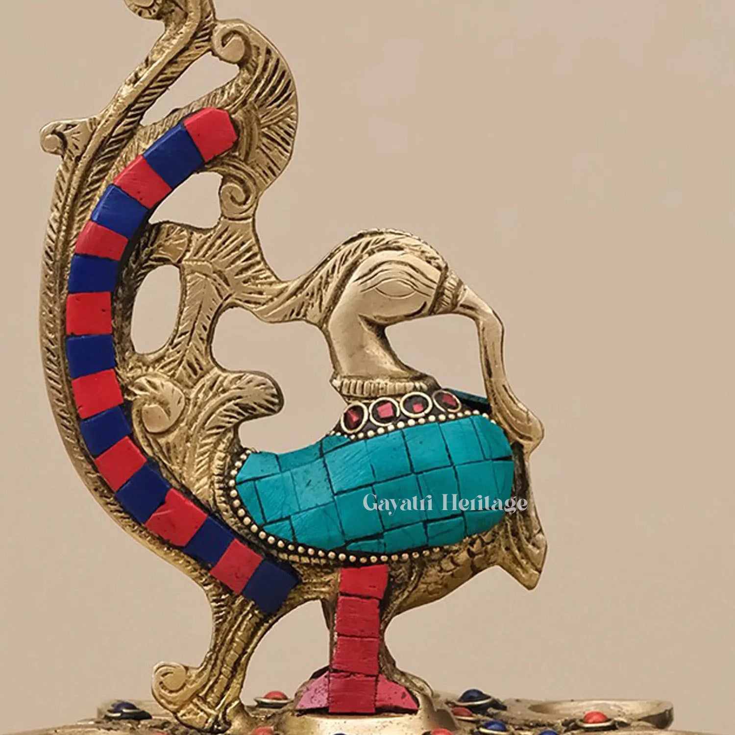 Brass Peacock Lamp in Stone Work – Elegant Decor | Gayatri Heritage