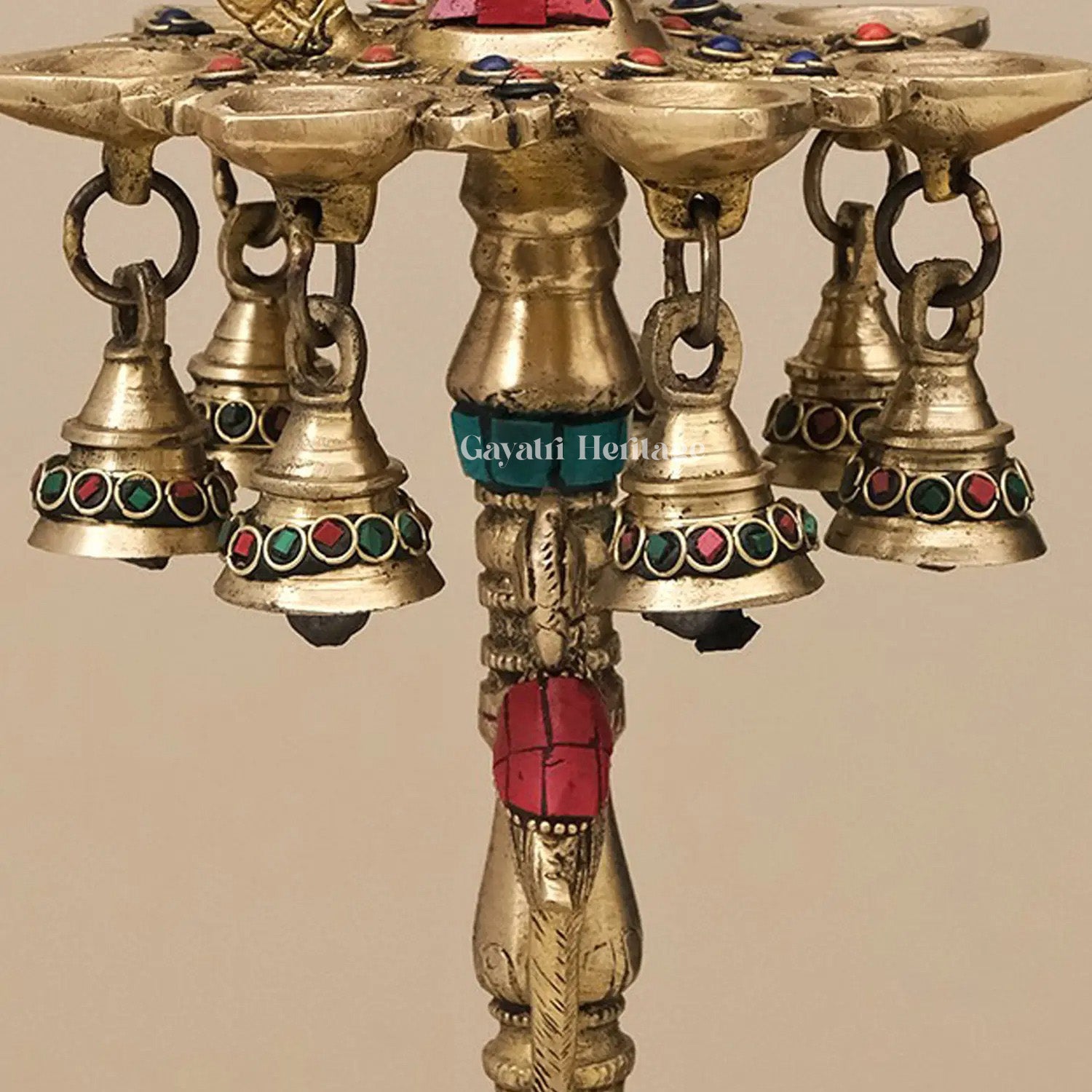 Brass Peacock Lamp in Stone Work – Elegant Decor | Gayatri Heritage