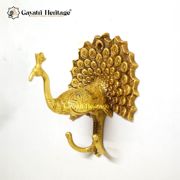 Brass Peacock Hook – Elegant Wall Hanging Accent | Gayatri Heritage