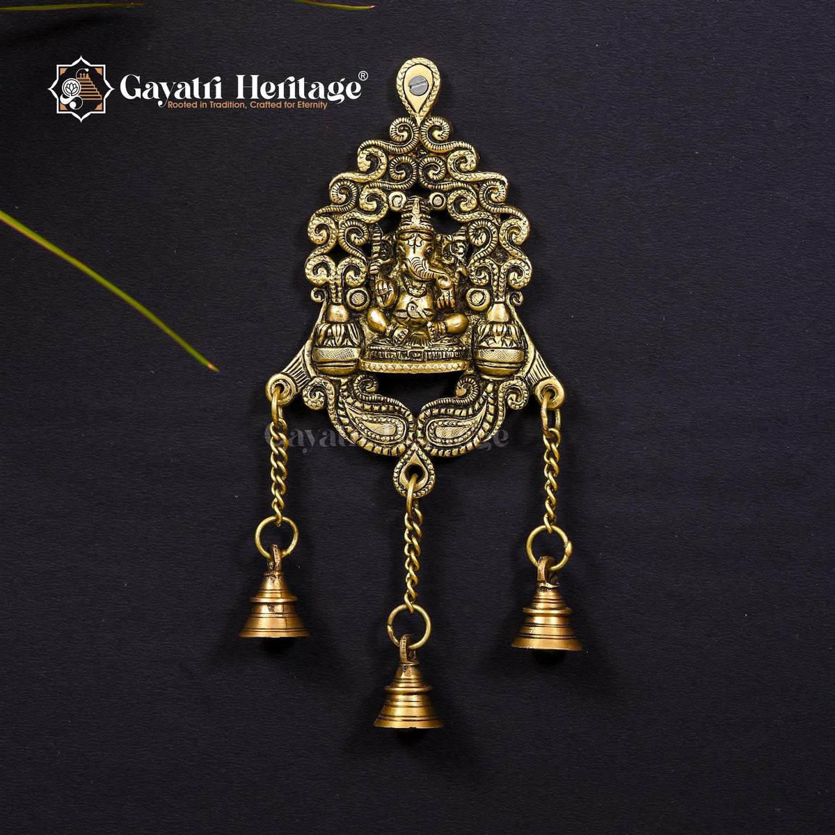 Brass Wall Hanging Ganesh in Frame with Bell – Sacred Blessings in Your Home | Gayatri Heritage