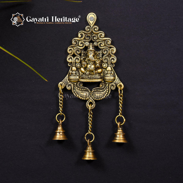 Brass Wall Hanging Ganesh in Frame with Bell – Sacred Blessings in Your Home | Gayatri Heritage