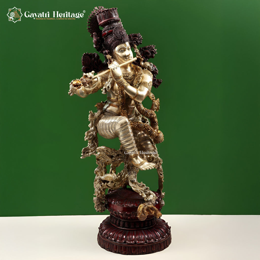 Brass Krishna Playing Flute – Divine Musical Icon | Gayatri Heritage