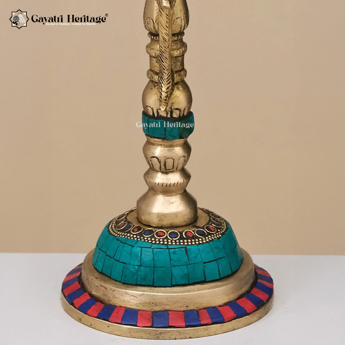 Brass Peacock Lamp in Stone Work – Elegant Decor | Gayatri Heritage