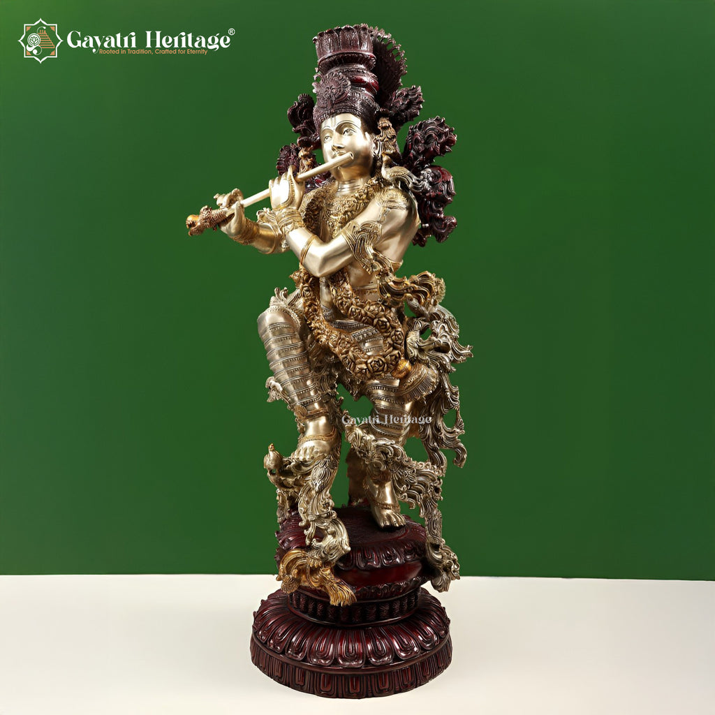 Brass Krishna Playing Flute – Divine Musical Icon | Gayatri Heritage