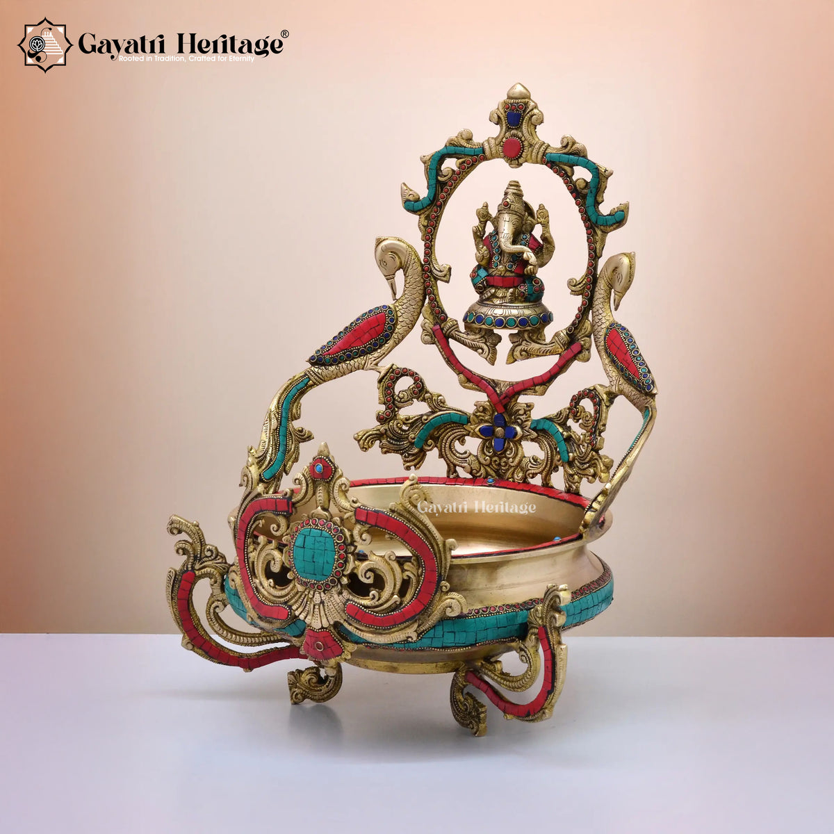 Brass Ganesha Urli in Stone Work – Divine Decor | Gayatri Heritage