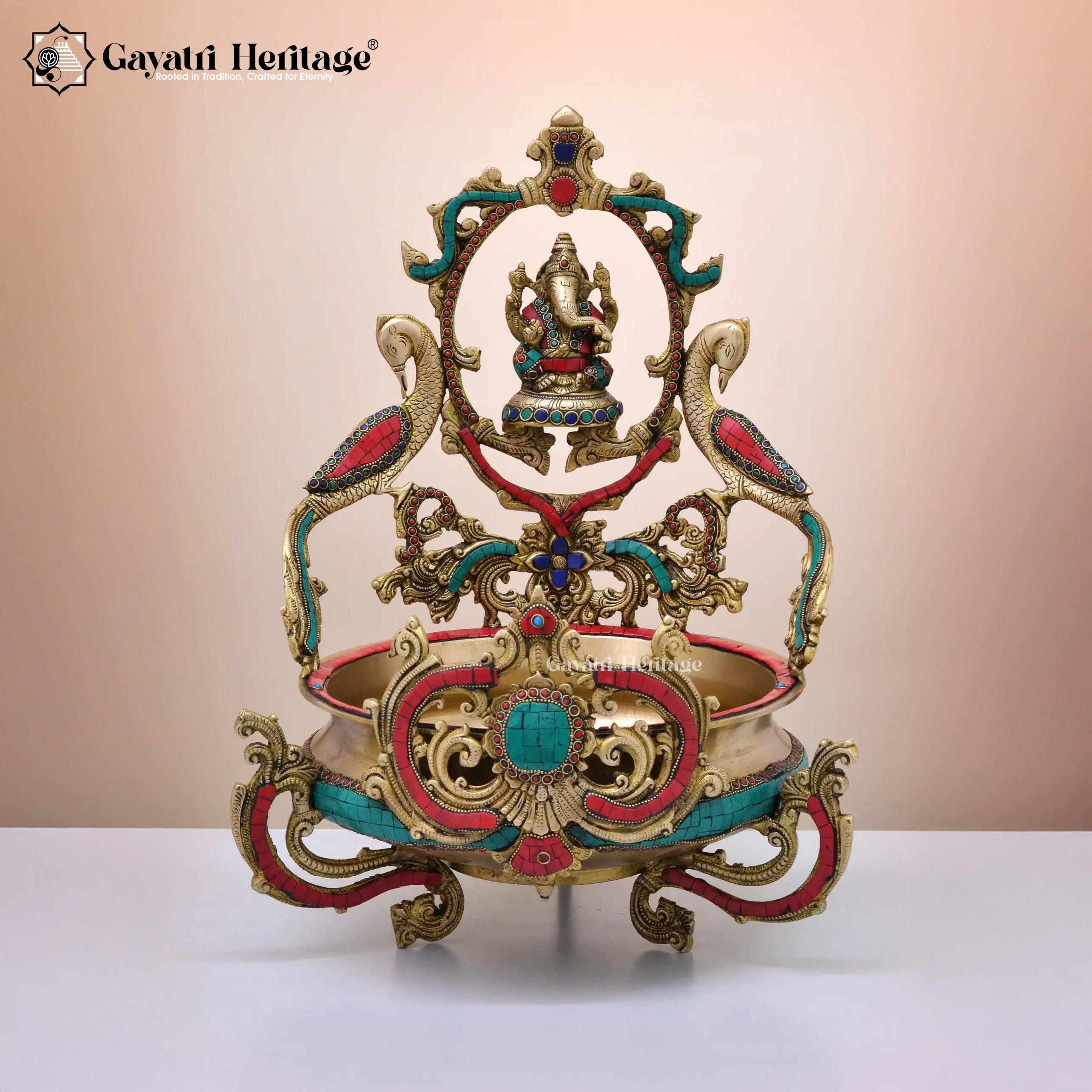 Brass Ganesha Urli in Stone Work – Divine Decor | Gayatri Heritage