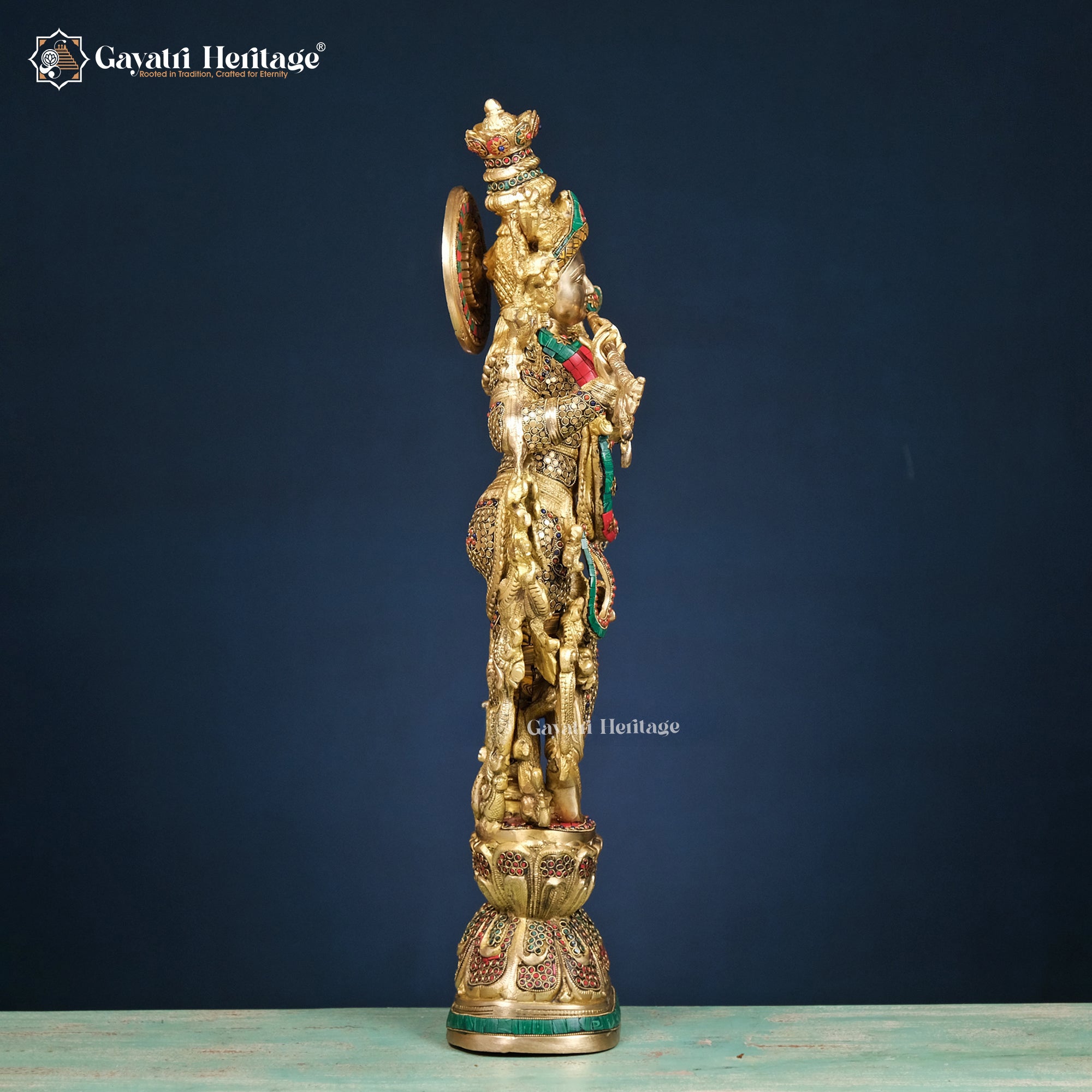 Brass Radha Krishna Statue – Exquisite Stone Work | Gayatri Heritage