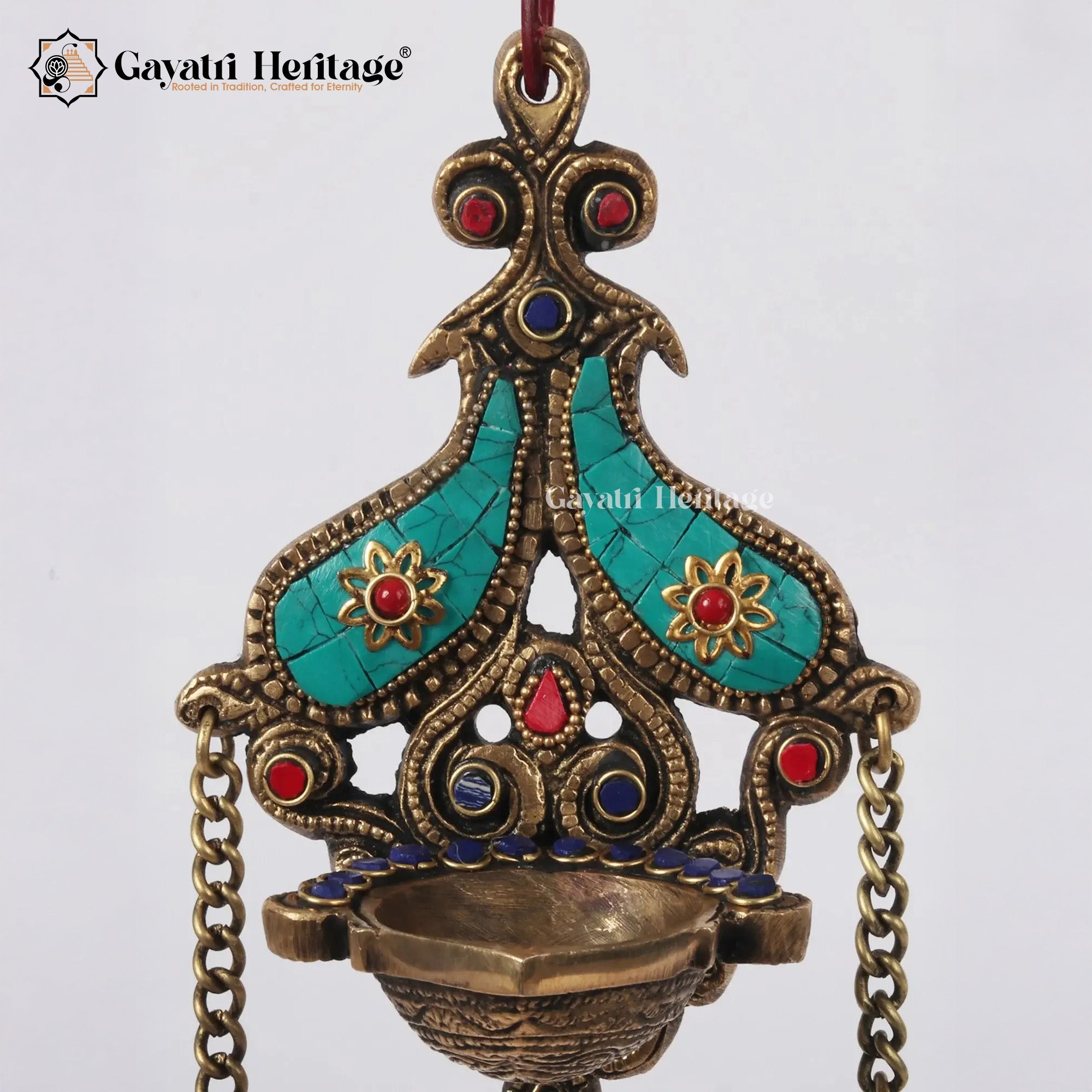Brass Wall Hanging Diya with Stone Work – Elegant Decor | Gayatri Heritage