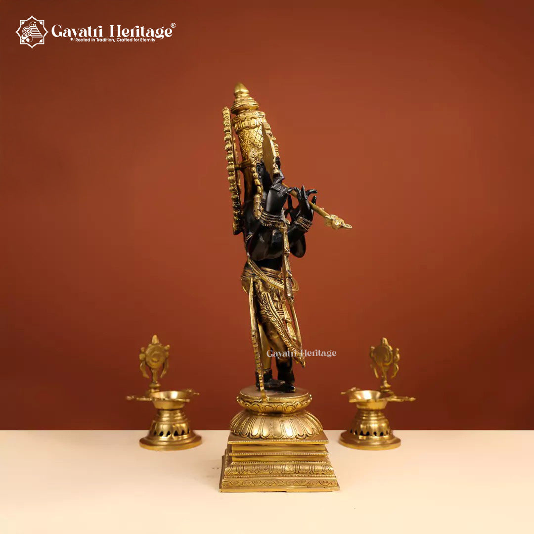 Brass Krishna Statue – Black Patina Finish | Gayatri Heritage