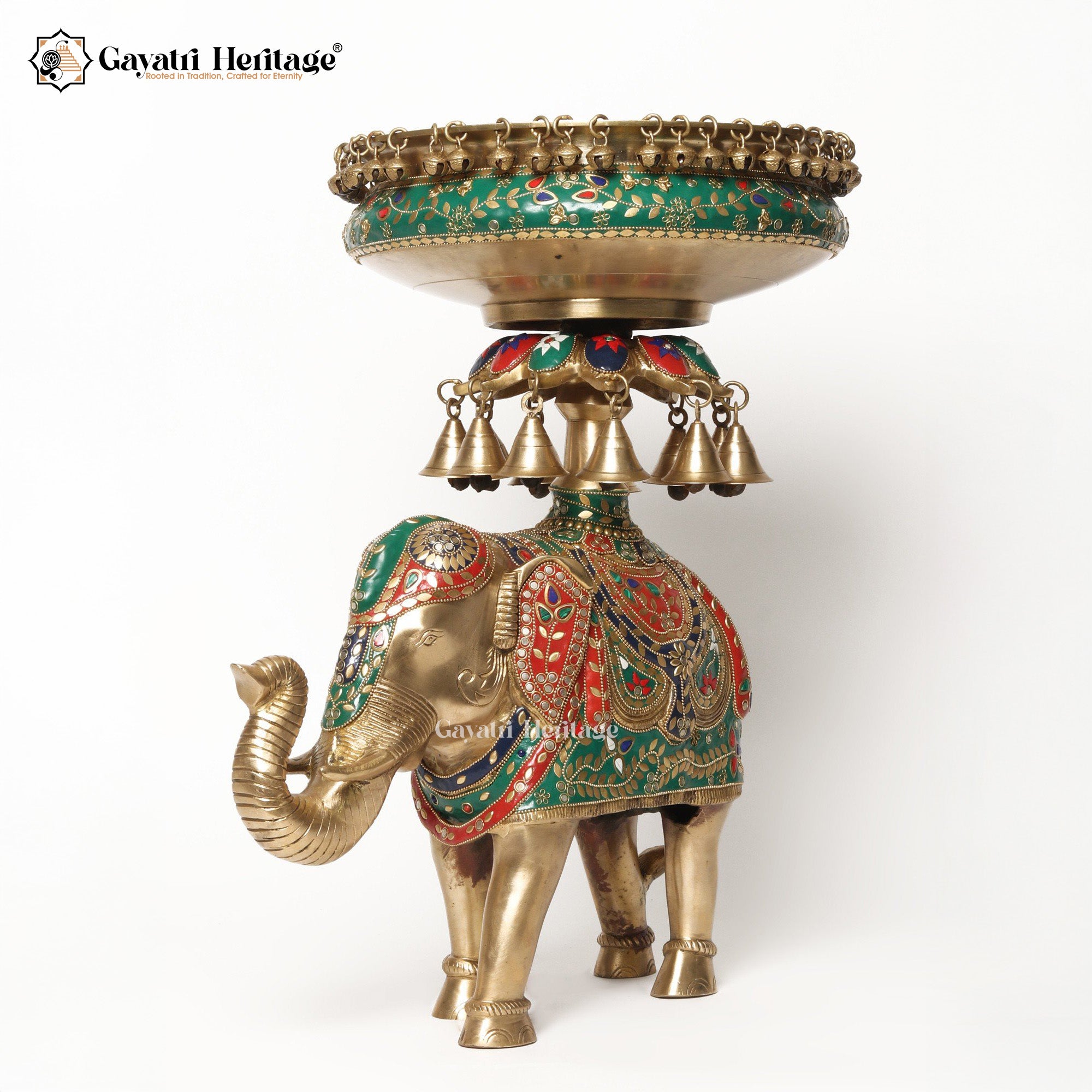 Brass Royal Elephant with Urli in Stone Work | Gayatri Heritage