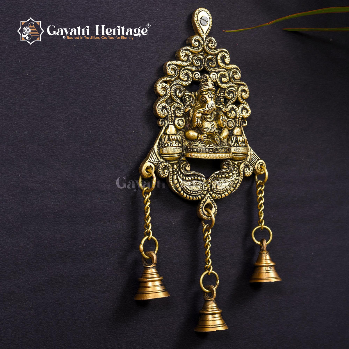 Brass Wall Hanging Ganesh in Frame with Bell – Sacred Blessings in Your Home | Gayatri Heritage