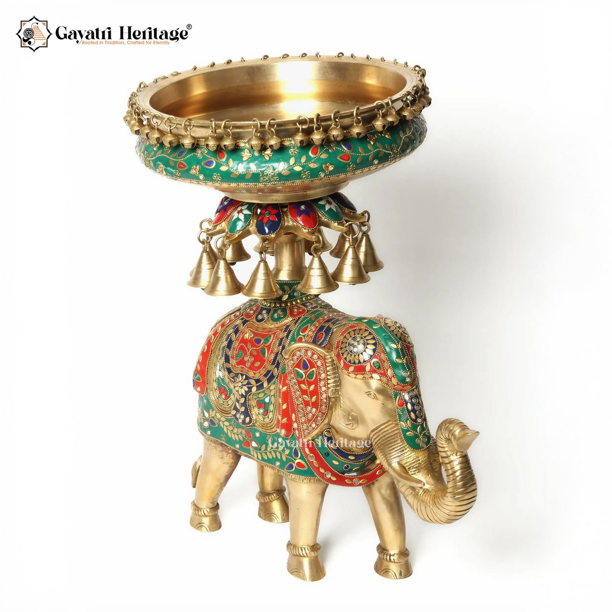 Brass Royal Elephant with Urli in Stone Work | Gayatri Heritage