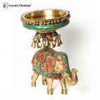 Brass Royal Elephant with Urli in Stone Work | Gayatri Heritage