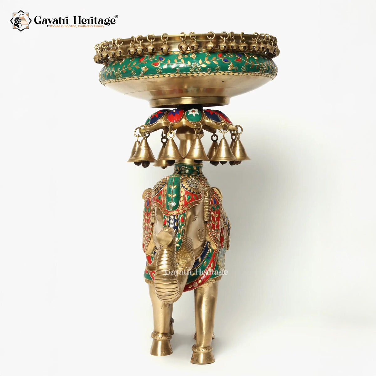Brass Royal Elephant with Urli in Stone Work | Gayatri Heritage