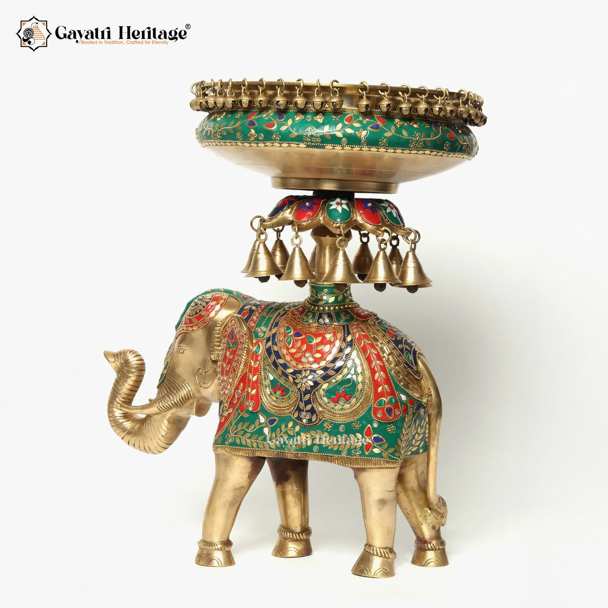 Brass Royal Elephant with Urli in Stone Work | Gayatri Heritage