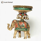 Brass Royal Elephant with Urli in Stone Work | Gayatri Heritage