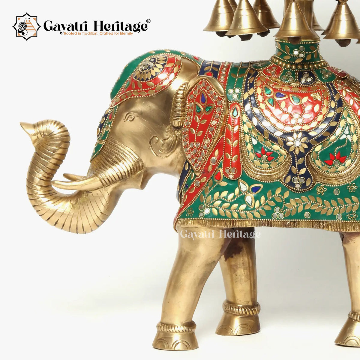 Brass Royal Elephant with Urli in Stone Work | Gayatri Heritage