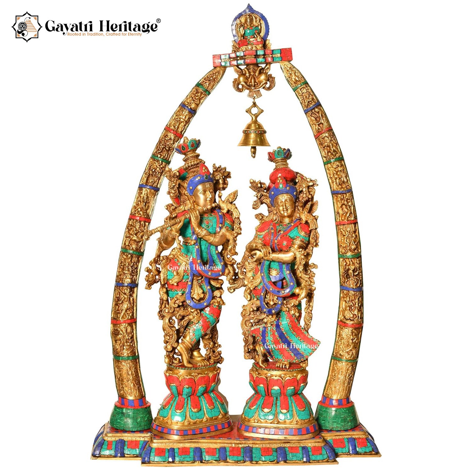 Brass Radha Krishna with Arch – Sacred Décor Idol | Gayatri Heritage