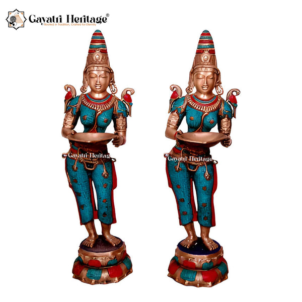 Brass Deeplakshmi in Stone Work – Light & Wealth Blessings | Gayatri Heritage