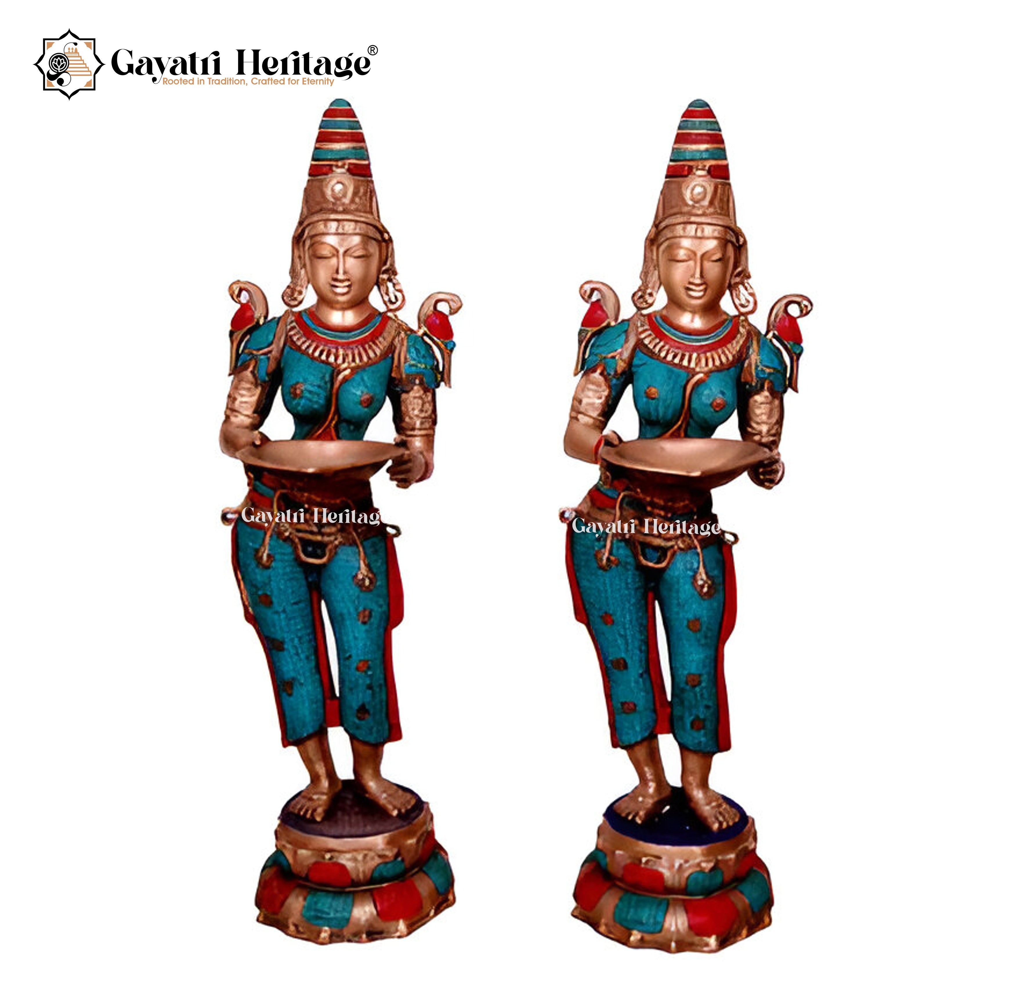 Brass Deeplakshmi in Stone Work – Light & Wealth Blessings | Gayatri Heritage