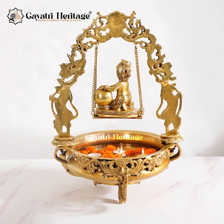 Brass Laddu Gopal Urli (Makhan Chor Krishna) – A Divine Blend of Playfulness and Spirituality | Gayatri Heritage