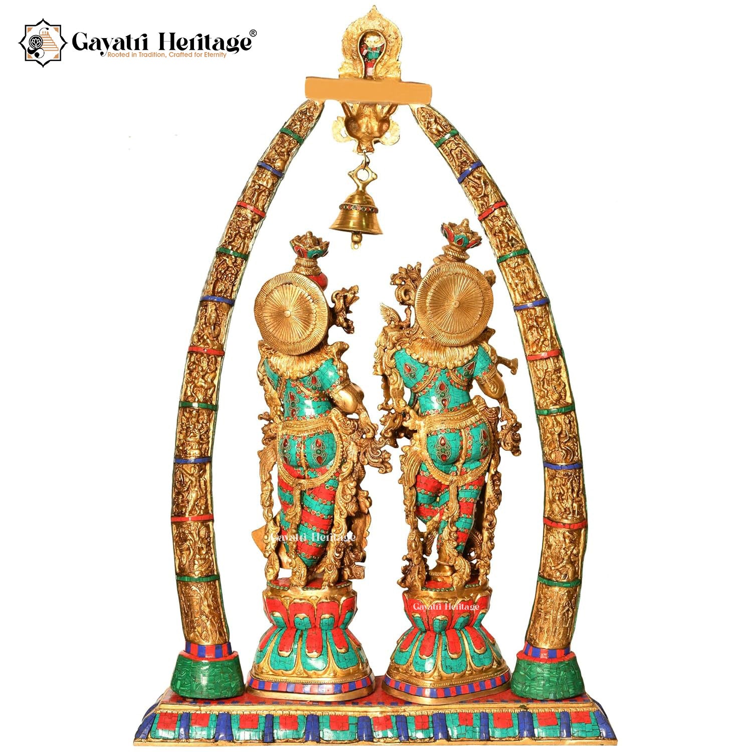 Brass Radha Krishna with Arch – Sacred Décor Idol | Gayatri Heritage