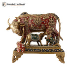 Brass Cow and Calf – Exquisite Stone Work Detailing | Gayatri Heritage