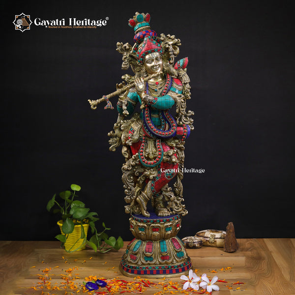 Brass Radha Krishna Idol – Elegant Divine Sculpture | Gayatri Heritage