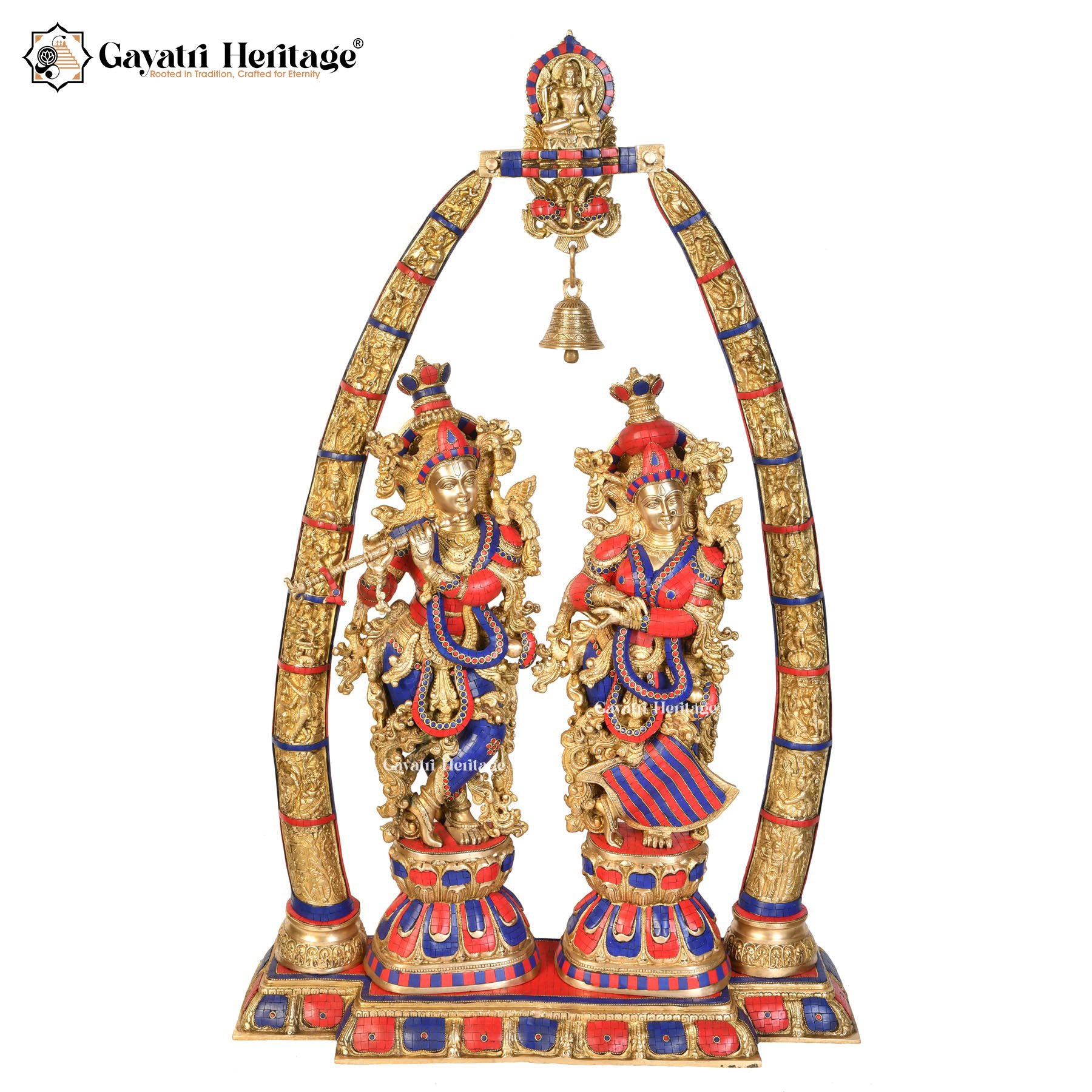 Brass Radha Krishna with Arch – Stonework Divine Décor | Gayatri Heritage