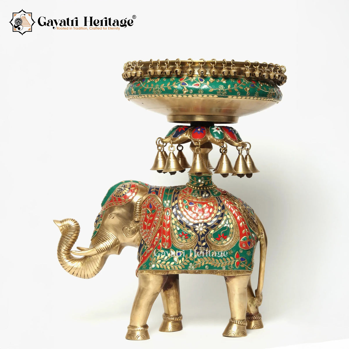 Brass Royal Elephant with Urli in Stone Work | Gayatri Heritage