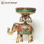 Brass Royal Elephant with Urli in Stone Work | Gayatri Heritage