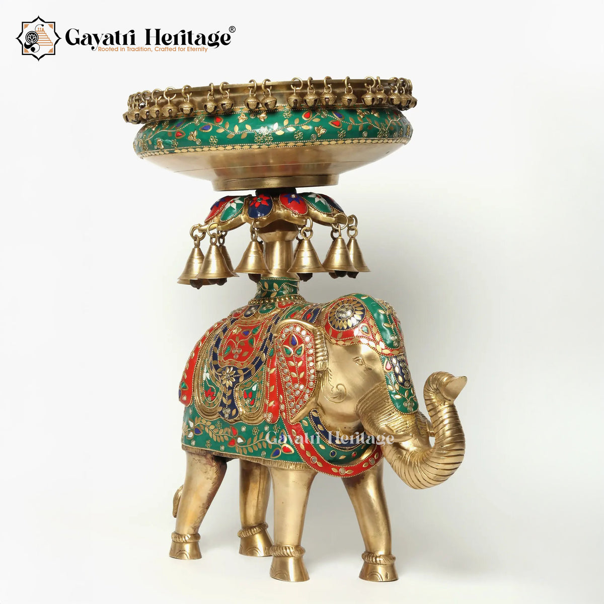 Brass Royal Elephant with Urli in Stone Work | Gayatri Heritage