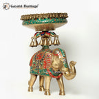 Brass Royal Elephant with Urli in Stone Work | Gayatri Heritage