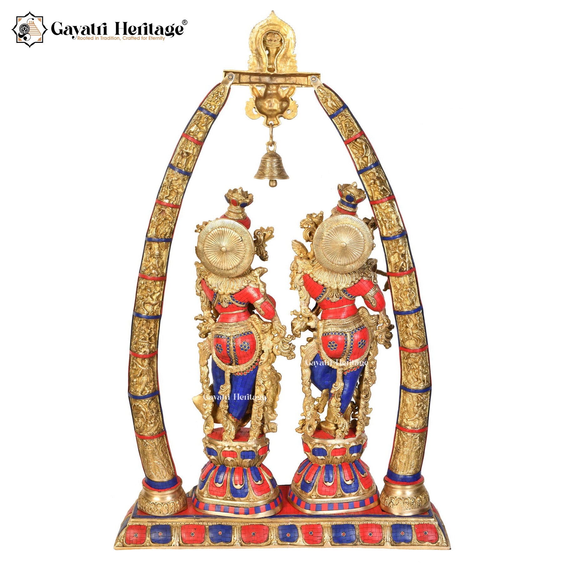 Brass Radha Krishna with Arch – Stonework Divine Décor | Gayatri Heritage