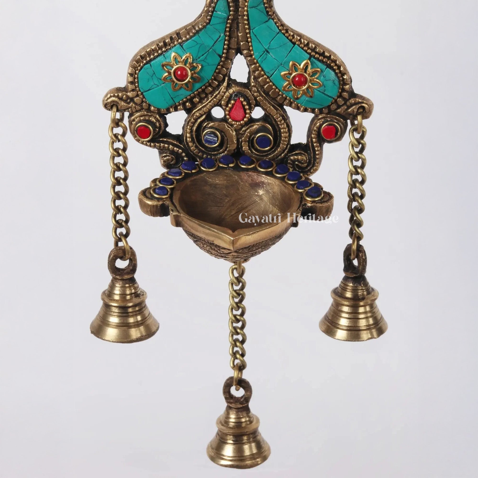 Brass Wall Hanging Diya with Stone Work – Elegant Decor | Gayatri Heritage