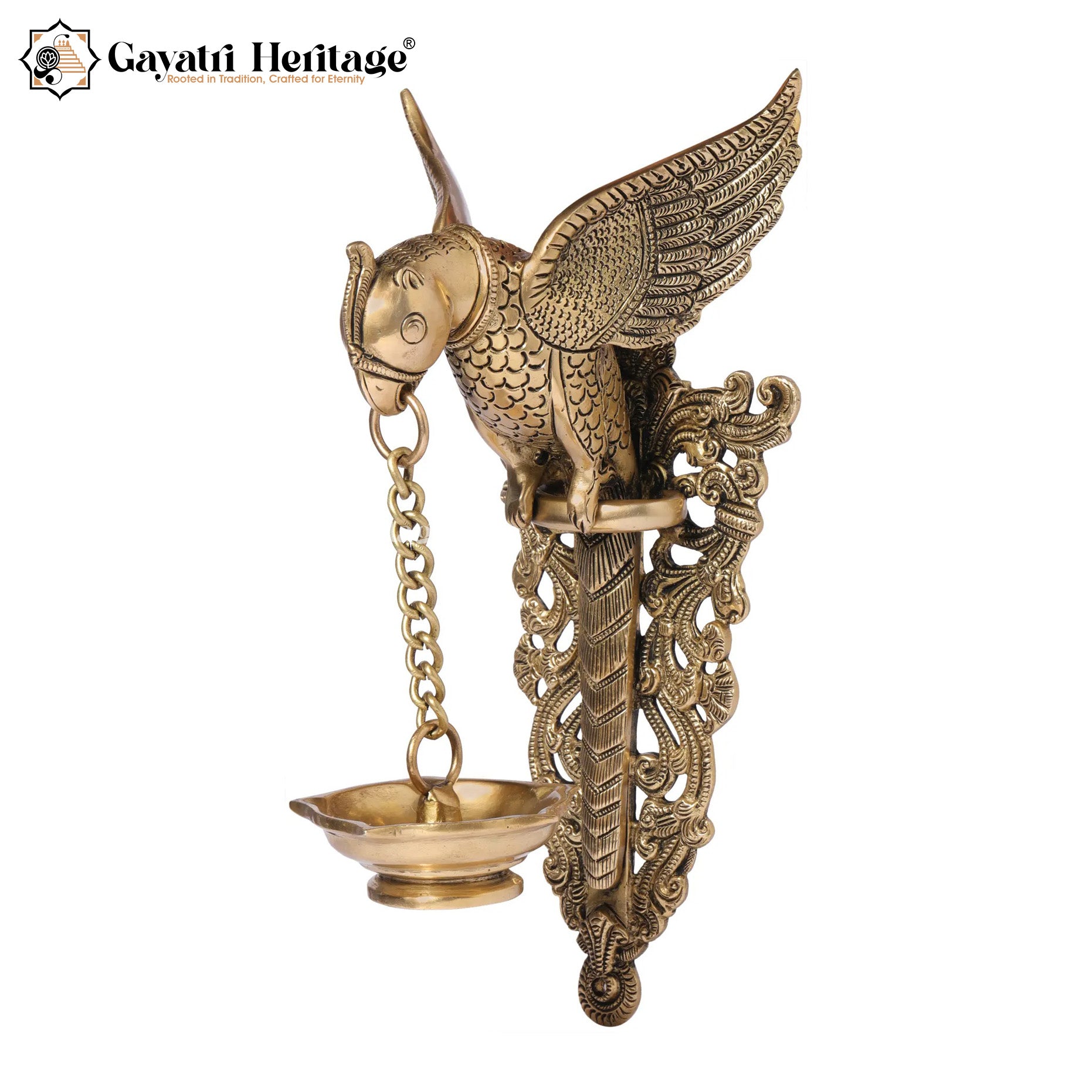 Brass Parrot Wall Hanging Diya – Traditional Decor | Gayatri Heritage
