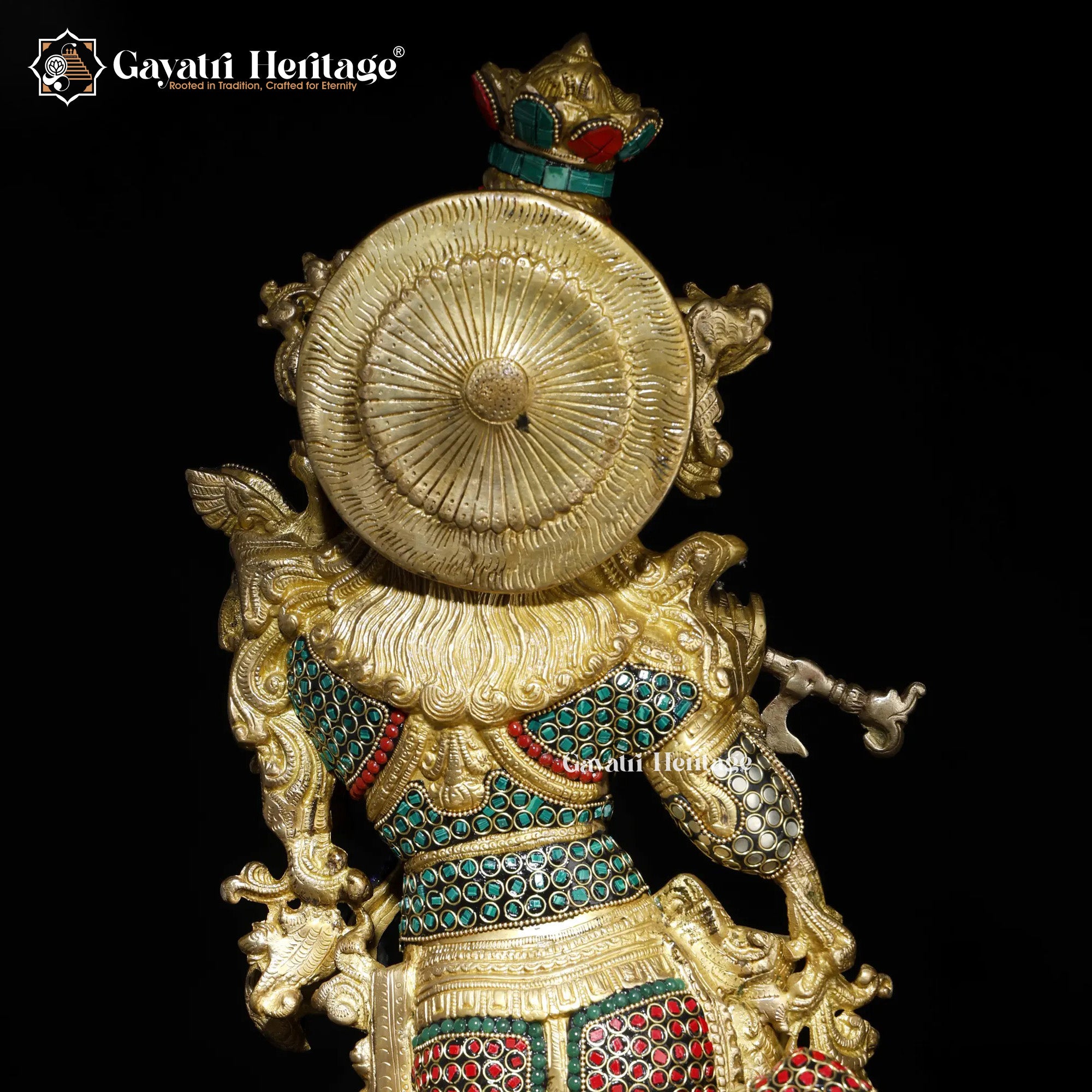 Brass Krishna Statue with Cow – Elegant Stone-Work Sculpture | Gayatri Heritage