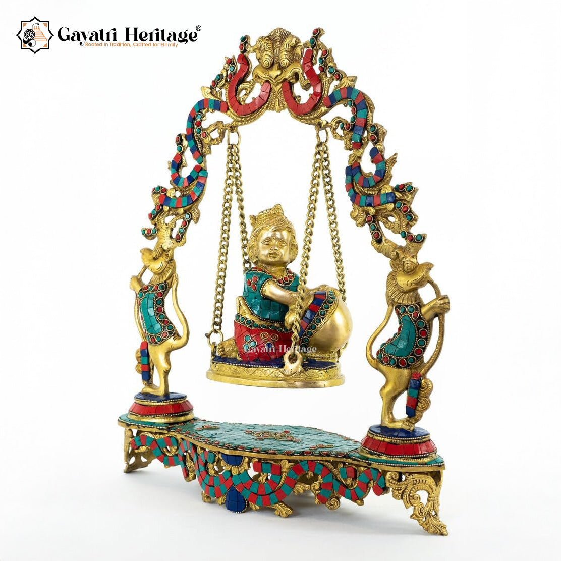 Brass Bal Gopal Jhula – Stonework Swing for Krishna | Gayatri Heritage