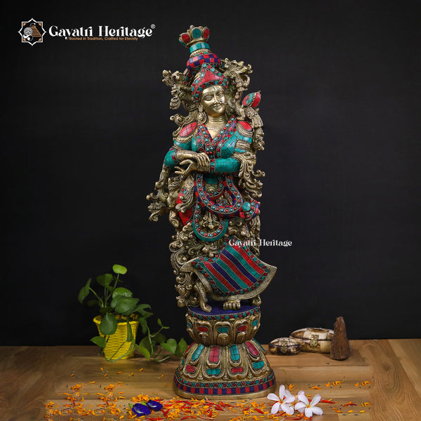 Brass Radha Krishna Idol – Elegant Divine Sculpture | Gayatri Heritage