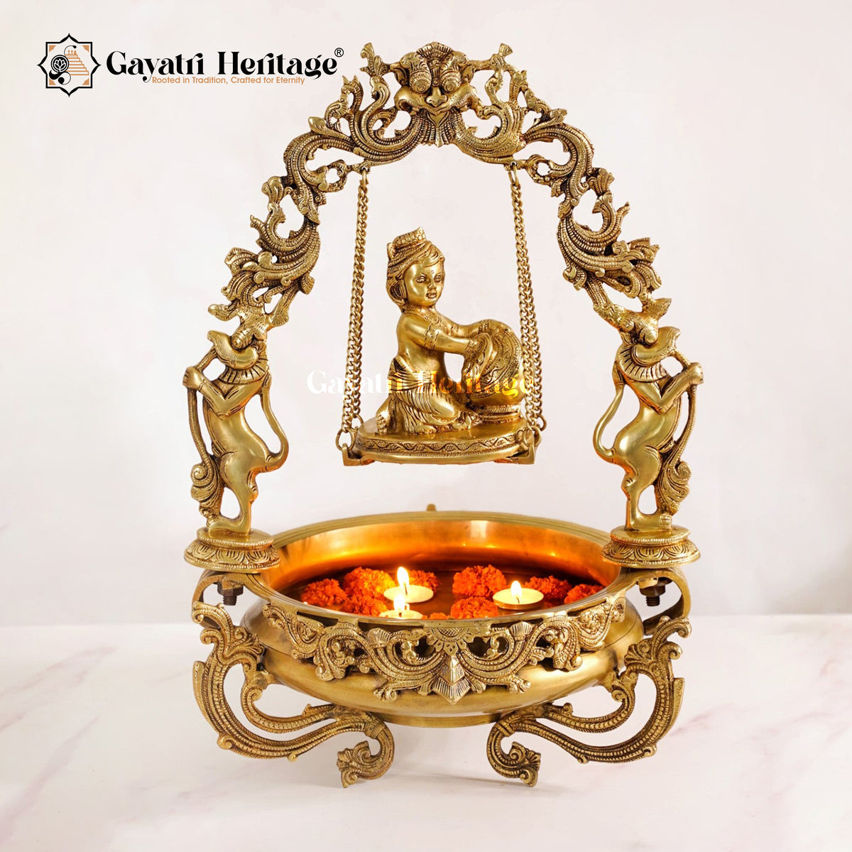 Brass Laddu Gopal Urli (Makhan Chor Krishna) – A Divine Blend of Playfulness and Spirituality | Gayatri Heritage