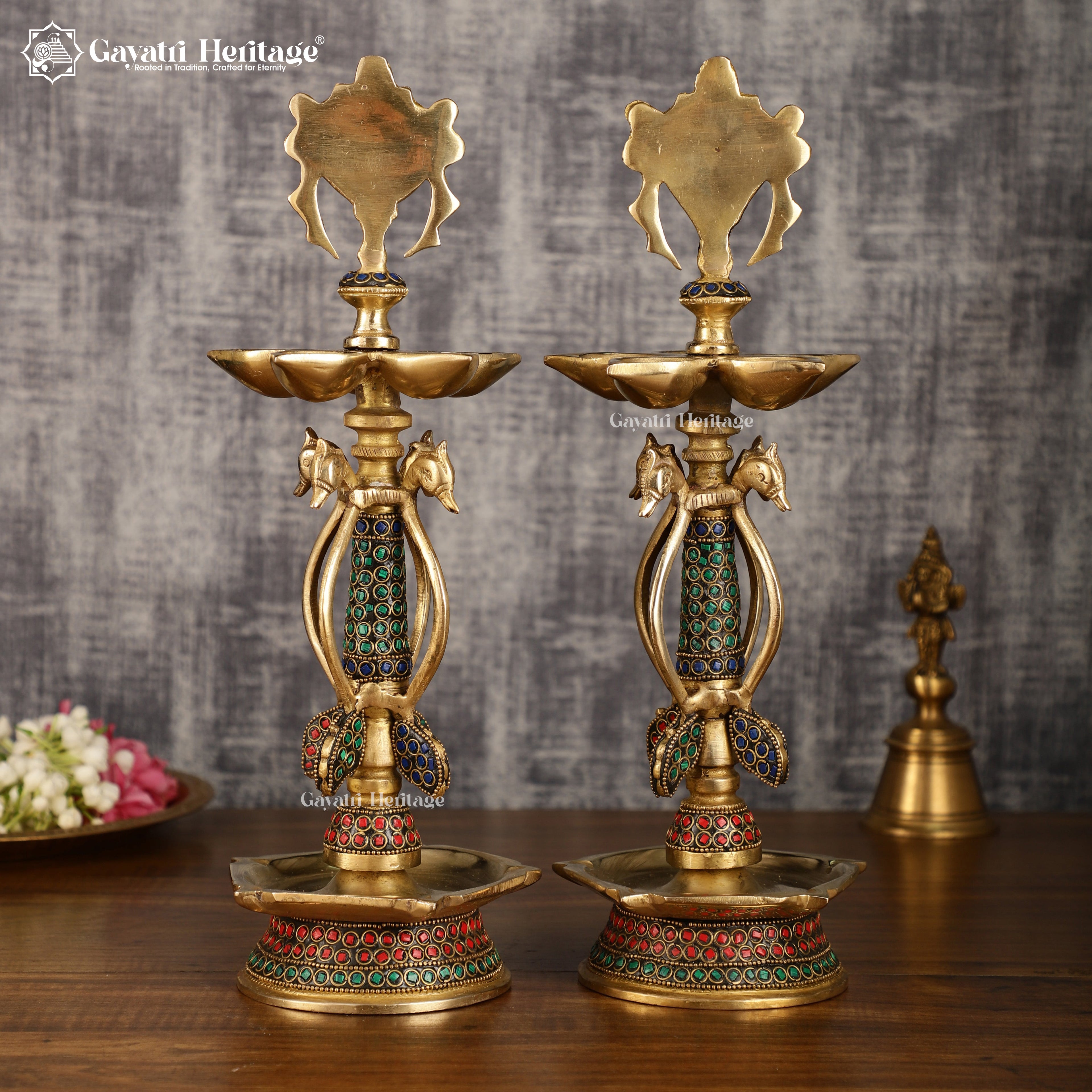Brass Shankh Chakra Lamp – Spiritual Lighting Décor | Gayatri Heritage