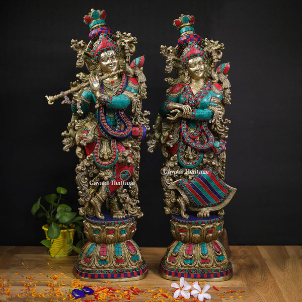 Brass Radha Krishna Idol – Elegant Divine Sculpture | Gayatri Heritage