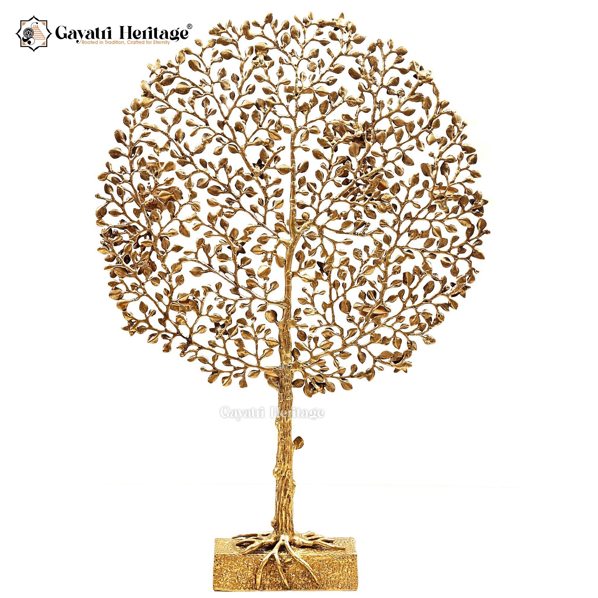 Brass Kalpavriksha with 8 Wax Lamp Holders & Chirping Bird | Gayatri Heritage