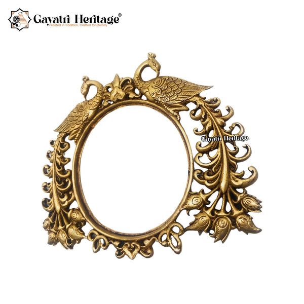 Brass Prabhavali Frame with Two Peacocks – Divine Temple-Inspired Décor | Gayatri Heritage