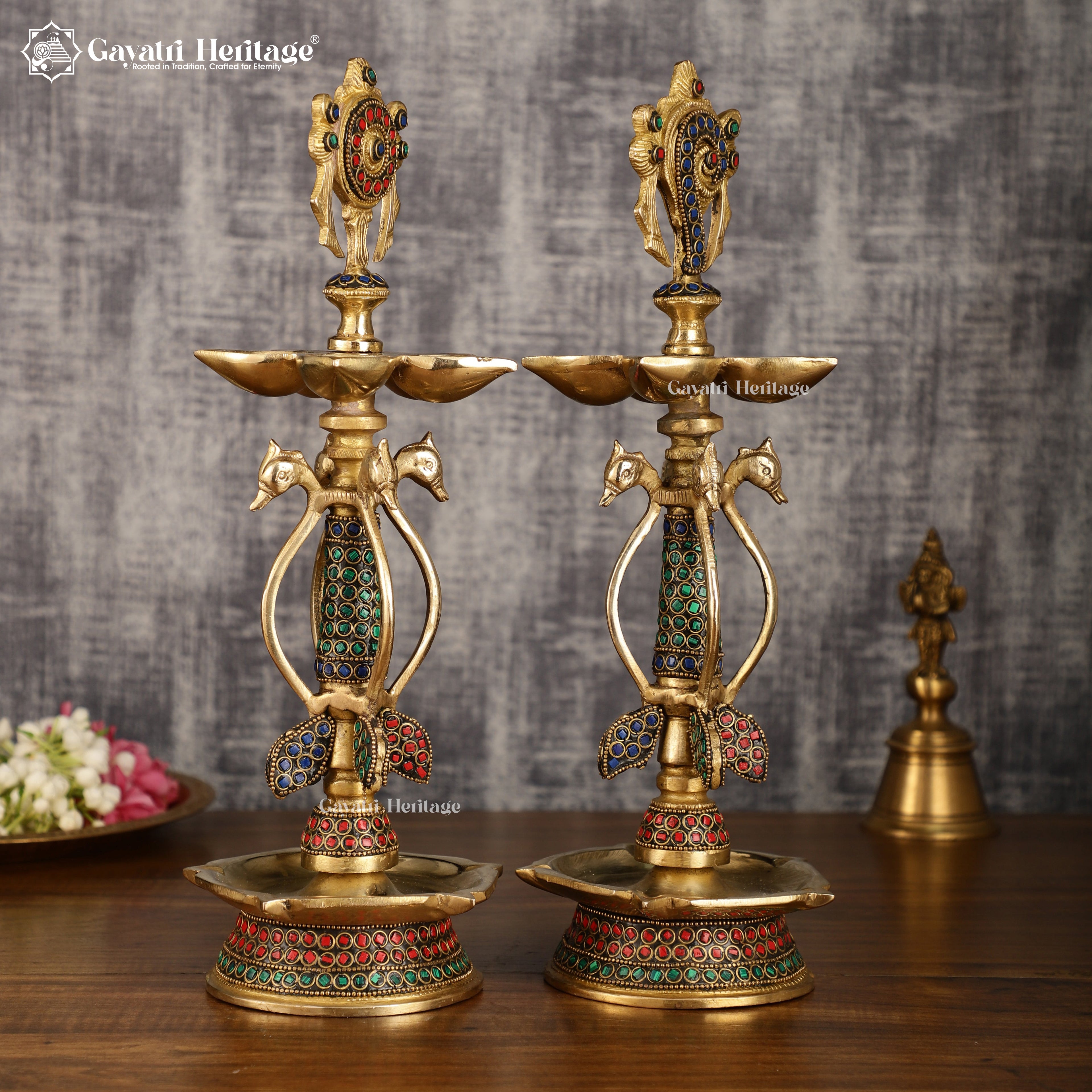 Brass Shankh Chakra Lamp – Spiritual Lighting Décor | Gayatri Heritage