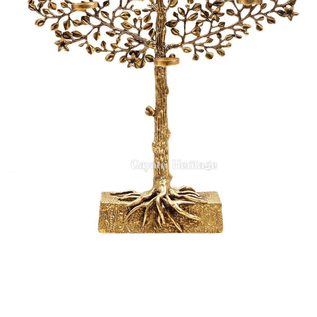 Brass Kalpavriksha with 8 Wax Lamp Holders & Chirping Bird | Gayatri Heritage