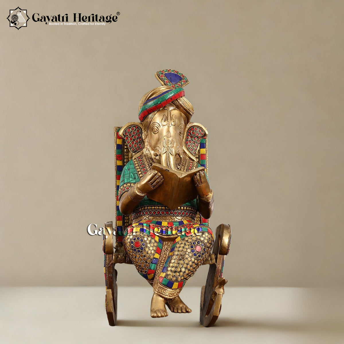 Brass Ganesh Reading Book – Symbol of Knowledge and Wisdom | Gayatri Heritage