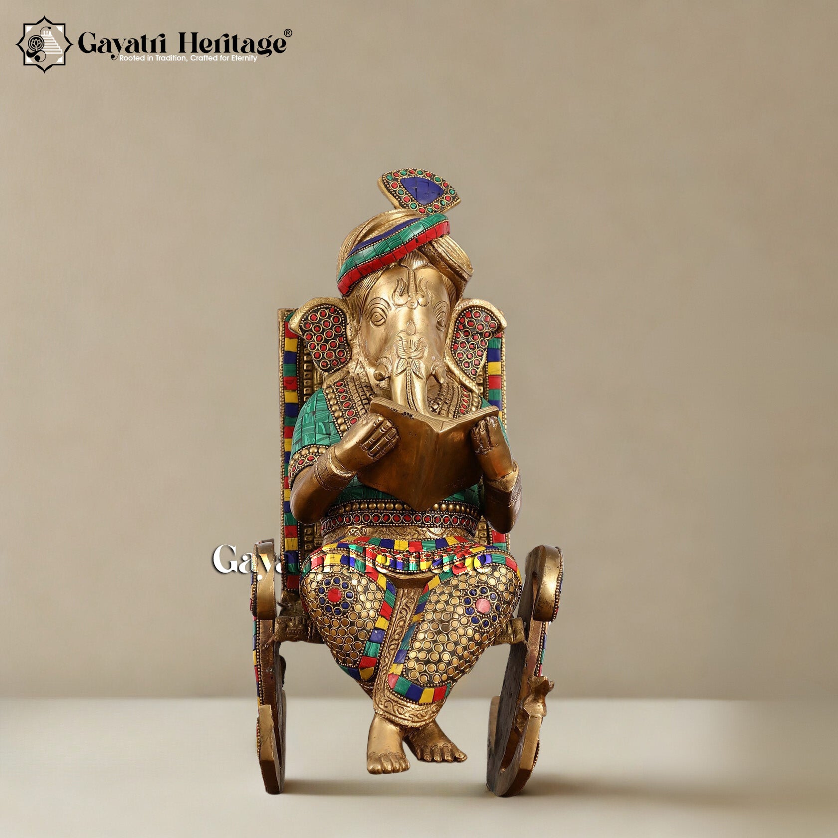 Brass Ganesh Reading Book – Symbol of Knowledge and Wisdom | Gayatri Heritage